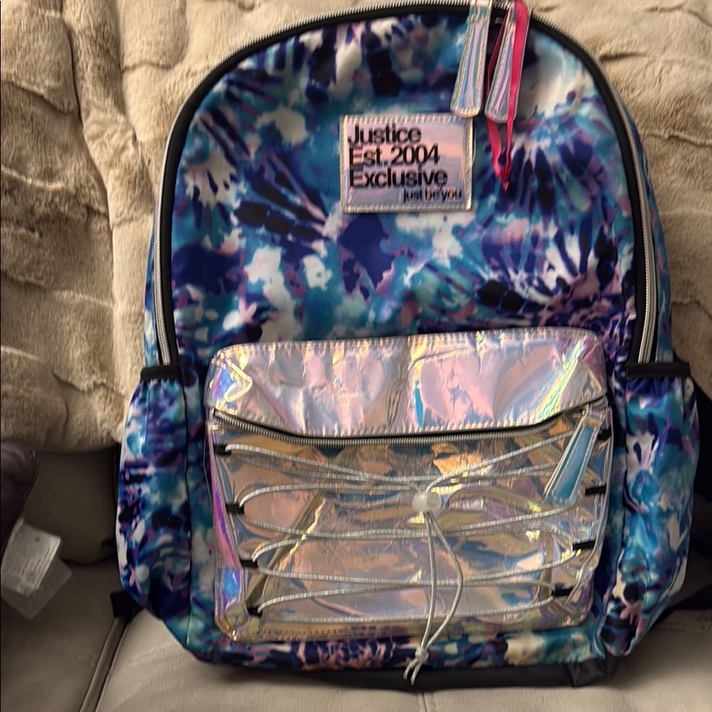 Justice Multicolor Tie-Dye Backpack with Holographic Accent